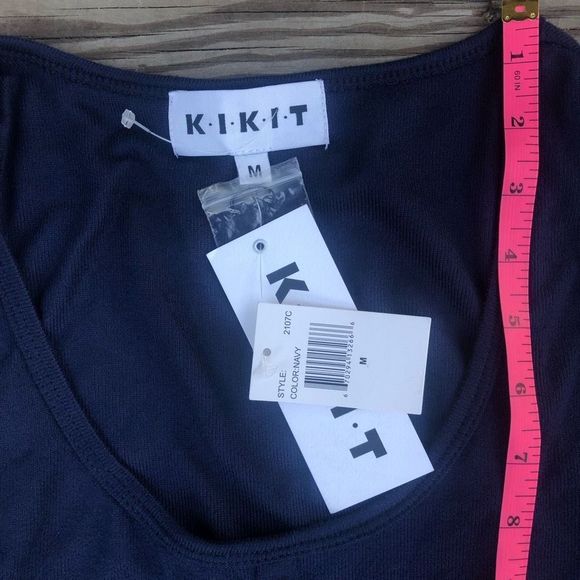 ☀️ KIKIT NWT Knit Navy Tank with Pink and White Stripes Size Medium - Picture 3 of 5